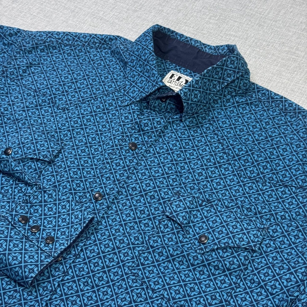 Ely Cattleman Teal Blue Geometric Casual Button-Down Shirt